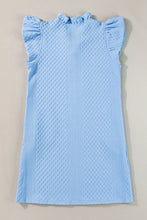 Load image into Gallery viewer, Light Blue Textured Puff Sleeve Ruffled V Neck Shift Mini Dress