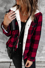 Load image into Gallery viewer, Red Plaid Print Fleece Button Jacket