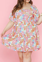 Load image into Gallery viewer, Multicolour Floral Puff Sleeve Square Neck Plus Babydoll Dress