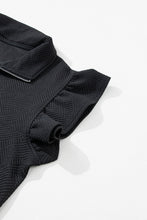 Load image into Gallery viewer, Black Textured Flutter Sleeve Top Wide Leg Pants Set