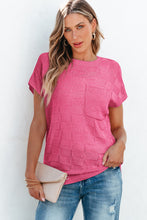 Load image into Gallery viewer, Bright Pink Lattice Textured Knit Short Sleeve Sweater