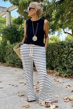 Load image into Gallery viewer, White Drawstring Striped Wide Leg Pants
