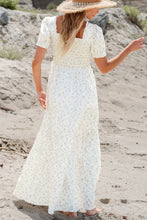 Load image into Gallery viewer, White Frilly Shirred Bodice Tiered Floral Maxi Dress