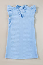 Load image into Gallery viewer, Light Blue Textured Puff Sleeve Ruffled V Neck Shift Mini Dress