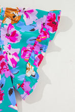 Load image into Gallery viewer, Green Rose Floral Print Ruffled Short Dress