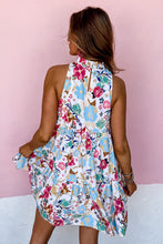 Load image into Gallery viewer, White Frill Mock Neck Sleeveless Tiered Floral Dress