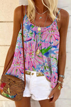 Load image into Gallery viewer, Pink Abstract Floral Print Notch V Neck Rolled Short Sleeve Blouse