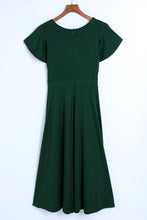 Load image into Gallery viewer, Green Ruffled Sleeve Wrap V Neck Midi Dress