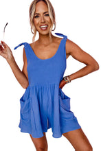 Load image into Gallery viewer, Blue Textured Knotted Straps High Waist Wide Leg Romper