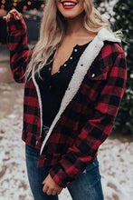 Load image into Gallery viewer, Red Plaid Print Fleece Button Jacket