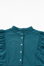 Load image into Gallery viewer, Blue Corduroy Snap Buttons Empire Waist Bracelet Sleeve Dress