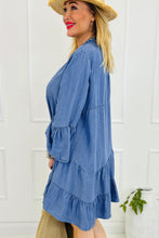 Load image into Gallery viewer, Sky Blue Chambray Ruffled 3/4 Sleeve Tiered Split V Neck Mini Dress