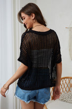 Load image into Gallery viewer, Apricot Fishnet Knit Ribbed Round Neck Short Sleeve Sweater Tee
