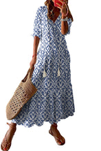 Load image into Gallery viewer, Sky Blue V Neck Casual Geometric Print Maxi Dress