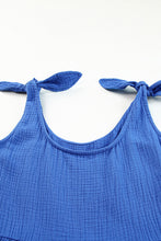Load image into Gallery viewer, Blue Textured Knotted Straps High Waist Wide Leg Romper