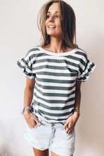 Load image into Gallery viewer, Sea Green Striped V Neck Ruffle Sleeve Top