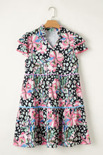 Load image into Gallery viewer, Pink Floral Ricrac Embellished Tiered Mini Dress