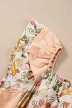 Load image into Gallery viewer, Apricot Pink Floral Patchwork Square Neck Ruffle Sleeve Blouse
