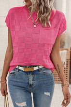 Load image into Gallery viewer, Bright Pink Lattice Textured Knit Short Sleeve Sweater