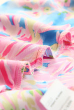 Load image into Gallery viewer, Pink Abstract Floral Print Notch V Neck Rolled Short Sleeve Blouse