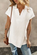 Load image into Gallery viewer, White Textured V Neck Collared Short Sleeve Top