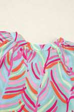 Load image into Gallery viewer, Light Blue Abstract Printed Ricrac Tiered Puff Sleeve Dress