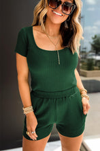 Load image into Gallery viewer, Green Ribbed Knit Shorts Lounge Set
