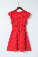 Load image into Gallery viewer, Red Polka Dot V Neck Ruffle Sleeve Dress