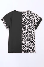 Load image into Gallery viewer, Black Contrast Solid Leopard Short Sleeve T-shirt Dress with Slits