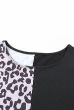 Load image into Gallery viewer, Black Contrast Solid Leopard Short Sleeve T-shirt Dress with Slits