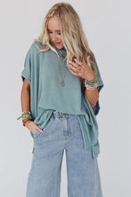 Load image into Gallery viewer, Apricot Ribbed Knit Batwing Sleeve Tunic Oversized T Shirt