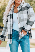 Load image into Gallery viewer, Plaid Color Block Buttoned Long Sleeve Jacket with Pocket