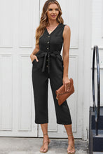 Load image into Gallery viewer, Pink Buttoned Sleeveless Cropped Jumpsuit with Sash