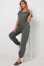 Load image into Gallery viewer, Gray Crinkled Texture Tee and Jogger Pants Set