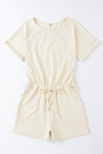 Load image into Gallery viewer, Beige Ribbed Elastic Waist Romper