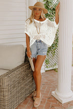 Load image into Gallery viewer, Apricot Fishnet Knit Ribbed Round Neck Short Sleeve Sweater Tee