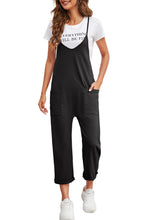 Load image into Gallery viewer, Black Pocketed Adjustable Spaghetti Strap Straight Leg Jumpsuit