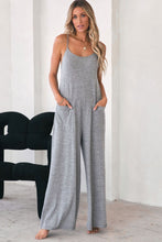 Load image into Gallery viewer, Black Loose Fit Side Pockets Spaghetti Strap Wide Leg Jumpsuit