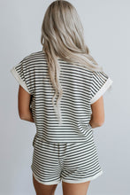 Load image into Gallery viewer, White Stripe Contrast Edge Tee and Shorts Set