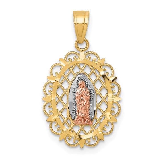 10k Two-tone with White Rhodium Our Lady of Guadalupe Pendant 10C1045