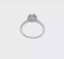 Load and play video in Gallery viewer, 14k White Gold Halo (Holds 1/2 carat (6.5x4.5mm) Pear Center) 1/3 carat Diamond Semi-mount Engagement Ring STYLE:  RM2064E-050-WAA
