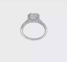 Load and play video in Gallery viewer, 14k White Gold Halo (Holds 3/4 carat (5.3mm) Cushion Center) 3/8 carat Diamond Semi-mount Engagement Ring STYLE:  RM2059E-075-WAA
