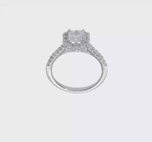 Load and play video in Gallery viewer, 14k White Gold Halo (Holds 3/4 carat (5.3mm) Cushion Center) 3/8 carat Diamond Semi-mount Engagement Ring STYLE:  RM2059E-075-WAA