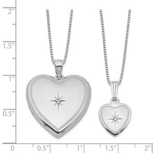 Load image into Gallery viewer, Sterling Silver RH-plated Diamond Pol/Satin Heart Locket and Pendant Se
