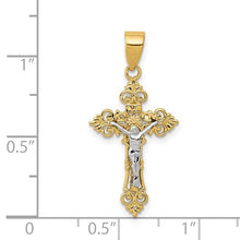 Load image into Gallery viewer, 14K Two-Tone Small Lacy-Edge Inri Crucifix Pendant
