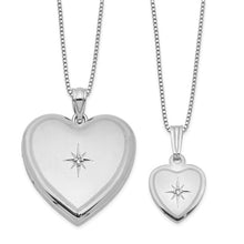 Load image into Gallery viewer, Sterling Silver RH-plated Diamond Pol/Satin Heart Locket and Pendant Se