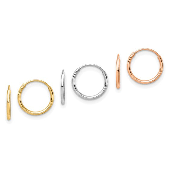 14K Tri Color 3-pair Hoop Earrings Set STYLE: YE1835