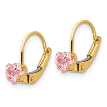 Load image into Gallery viewer, 14k Madi K Leverback 4mm Pink CZ Earrings
