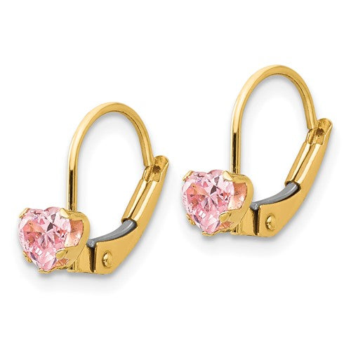14k Madi K Leverback 4mm Pink CZ Earrings