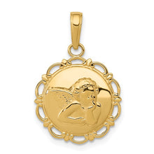 Load image into Gallery viewer, 14K Polished Angel On Round Scallop Frame Pendant
